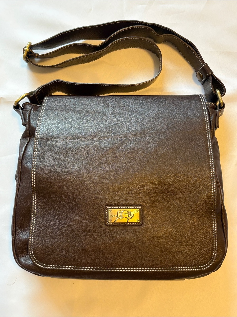 Avorio Original Crossbody Bag Messenger Dk Brown Elephant Logo Adjustable Strap